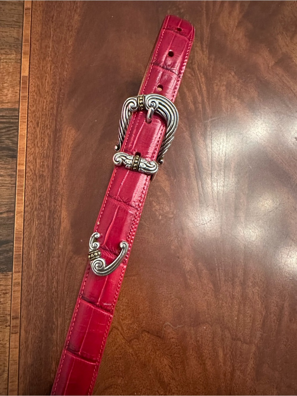 vintage Brighton red croc-embossed leather belt size M